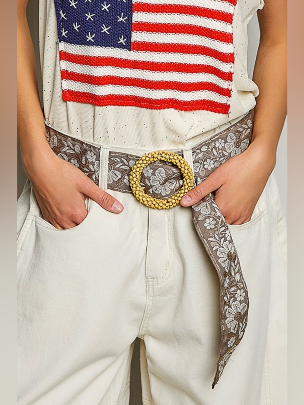POL Floral Embroidered Belt